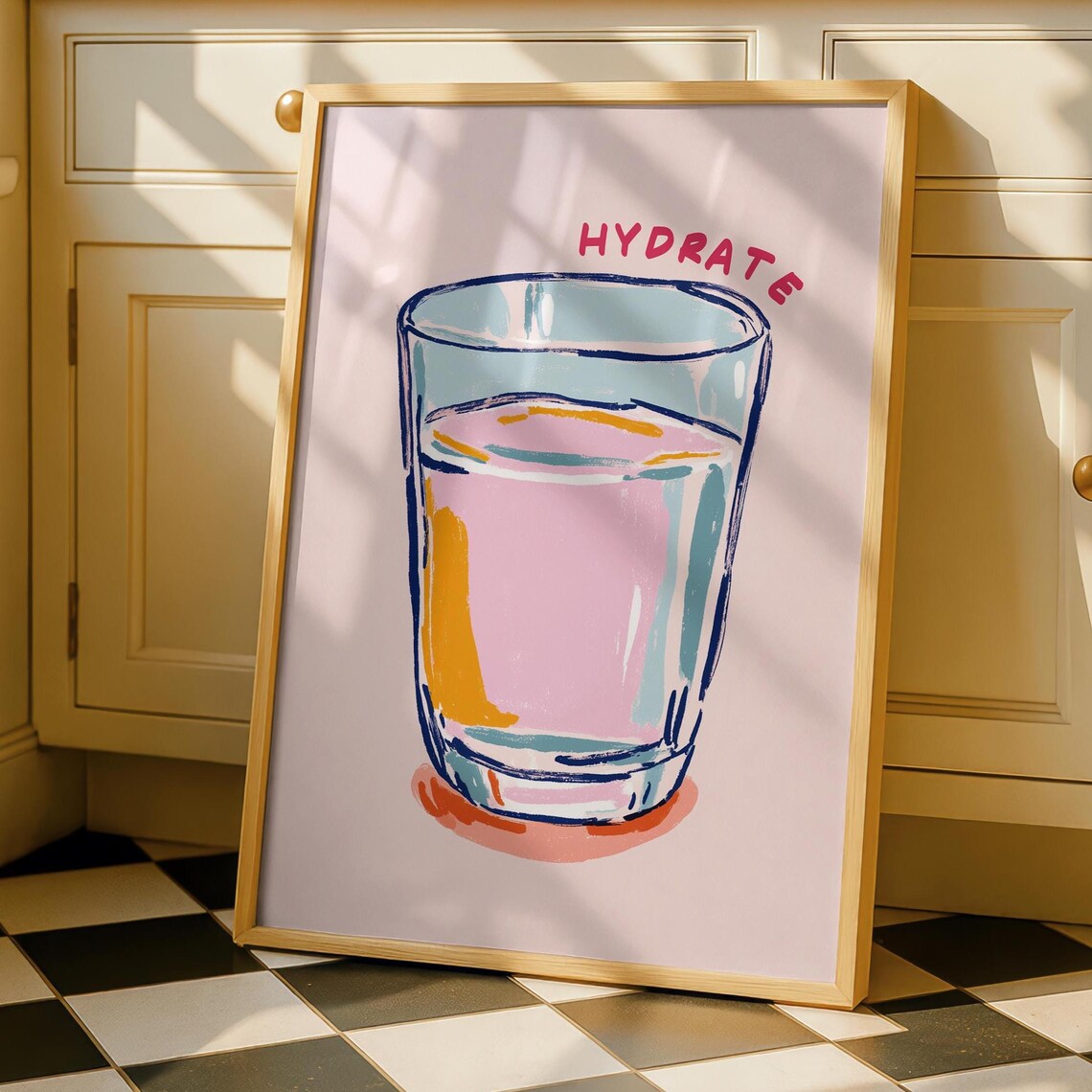 Hydrate Kitchen Art Print, Neutral Pink Decor