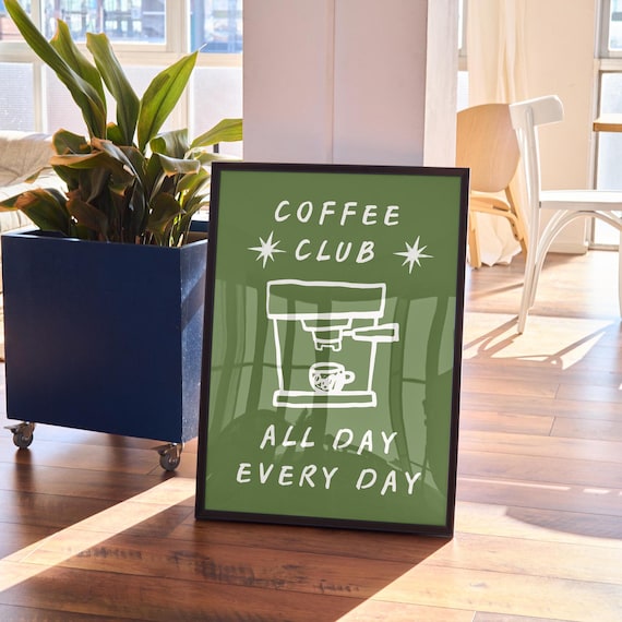 Coffee Club Kitchen Print Green Poster Wall Art