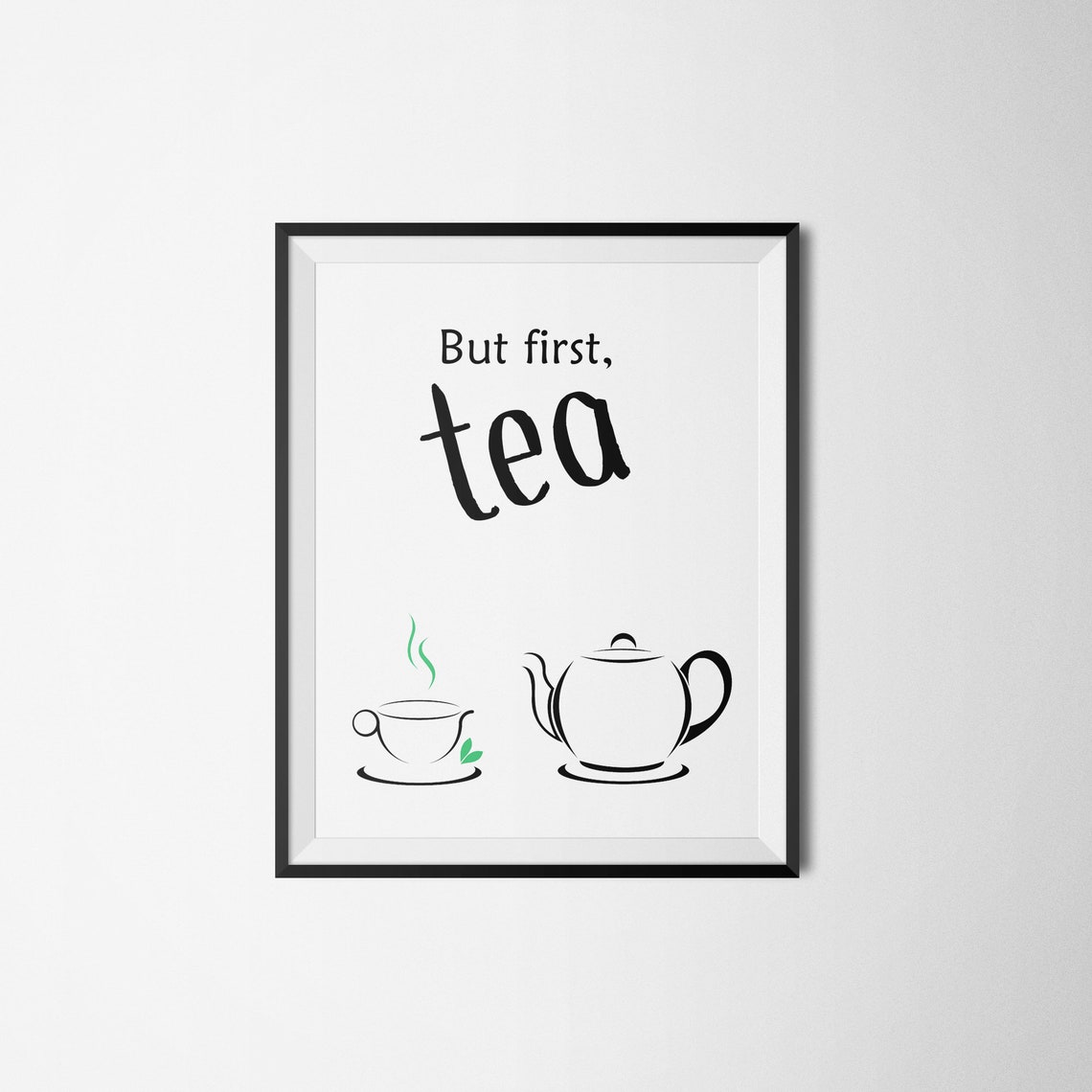 But First Tea Quote Kitchen Line Art Teapot Coffee Bar Wall Poster - Image 2