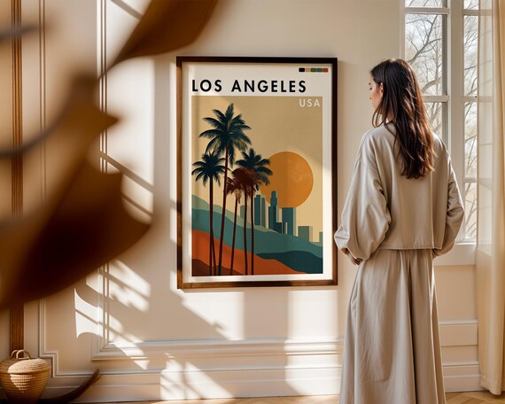 Los Angeles USA Retro 70s Palms Sunset Skyline Vintage Travel Poster