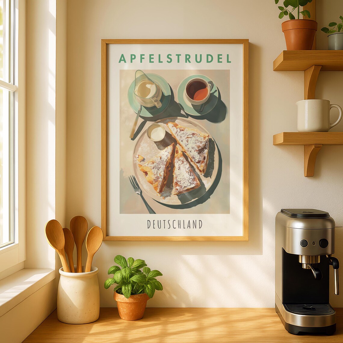 Apfelstrudel Deutschland German Apple Cake Vintage Food Poster Art