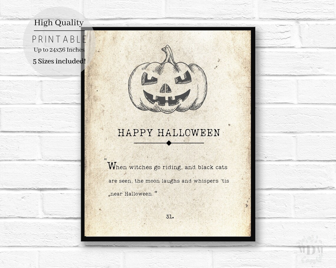 Happy Halloween Book Page Print, Antique Witch Cats - Image 5