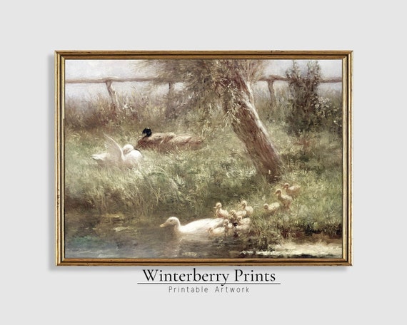 Vintage Duckling Landscape Easter Farmhouse Art Print