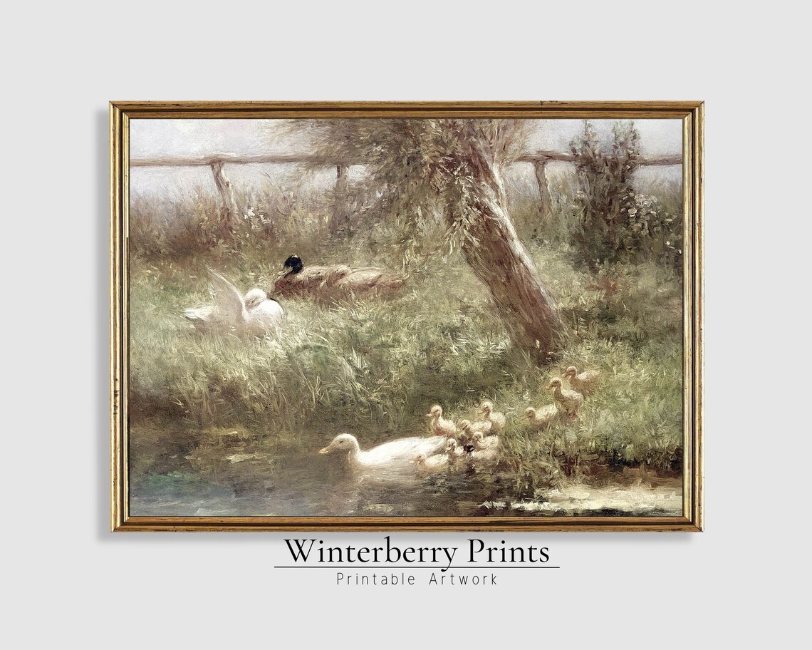 Vintage Duckling Landscape Easter Farmhouse Art Print
