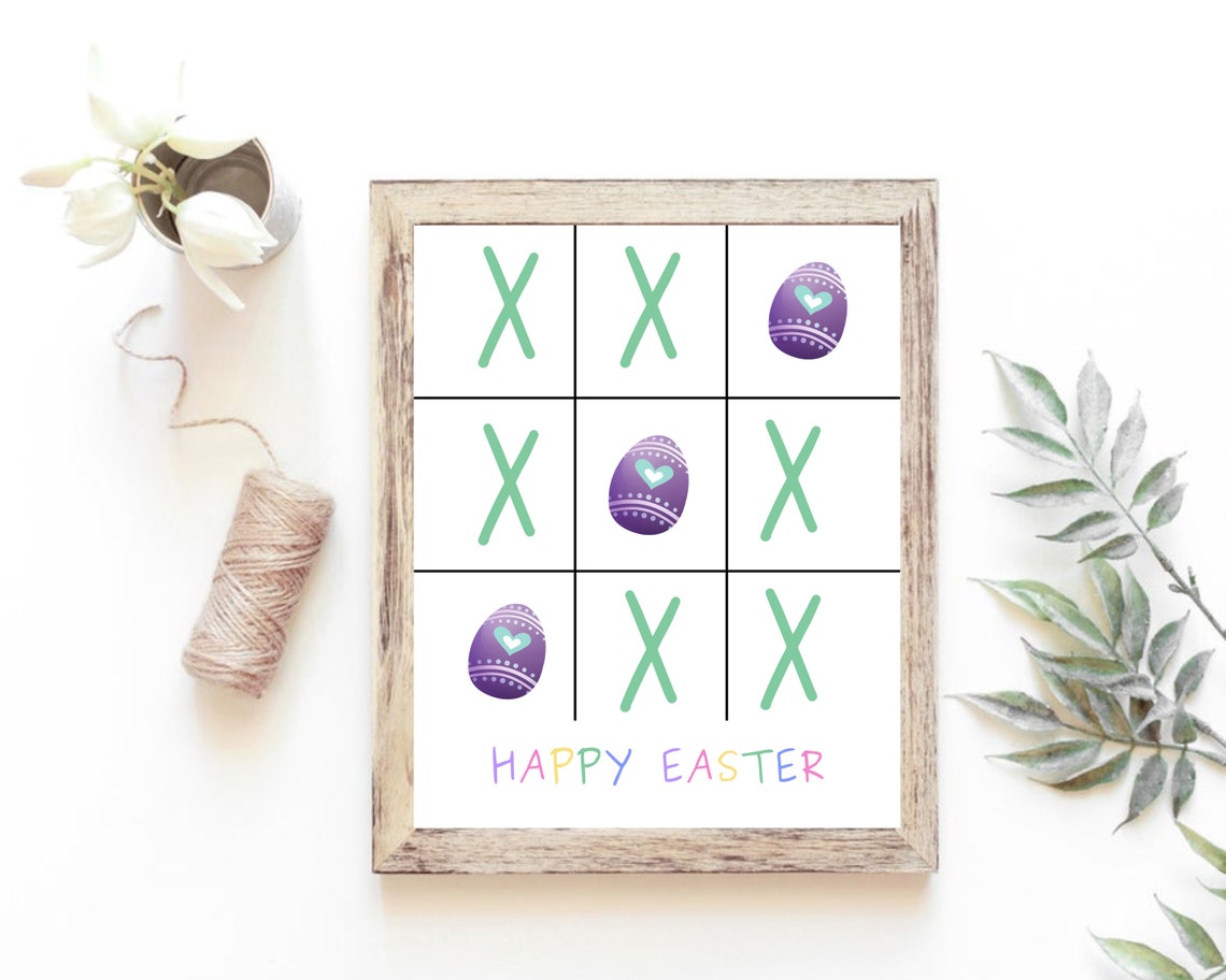 Happy Easter Tic Tac Toe Purple Eggs Game Colorful Framed Wall Poster