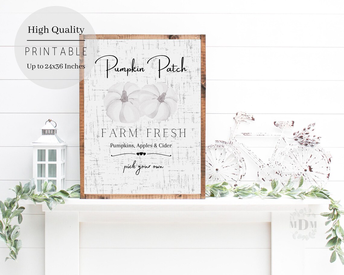 Pumpkin Patch Farm Fresh White Pumpkins Distressed Fall Sign Wall Poster - Image 4