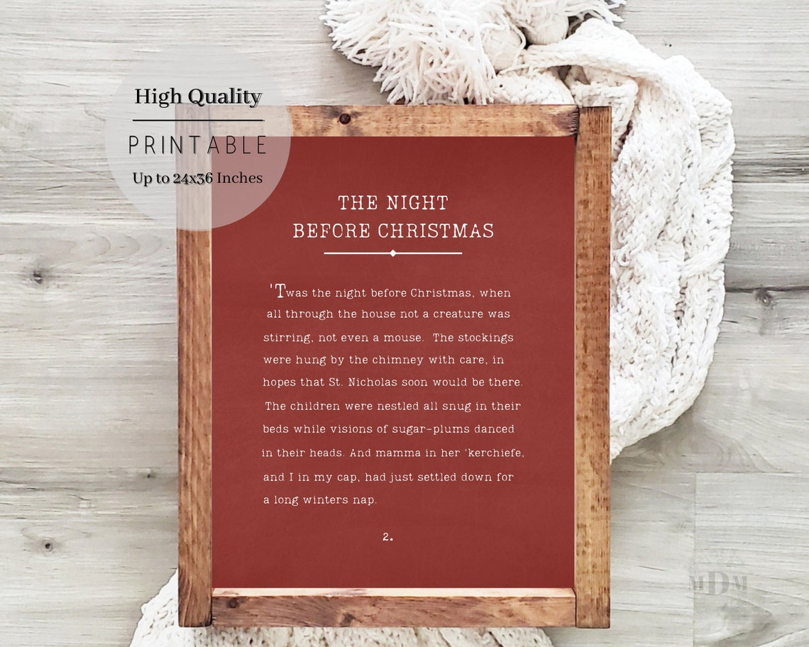 Twas The Night Before Christmas Poem Rustic Red Framed Quote Wall Art