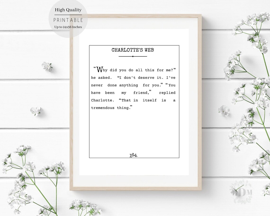 Charlottes Web Book Quote Typewriter Print Nursery Friendship Wall Art
