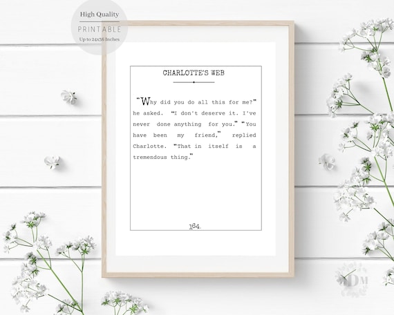 Charlottes Web Book Quote Typewriter Print Nursery Friendship Wall Art