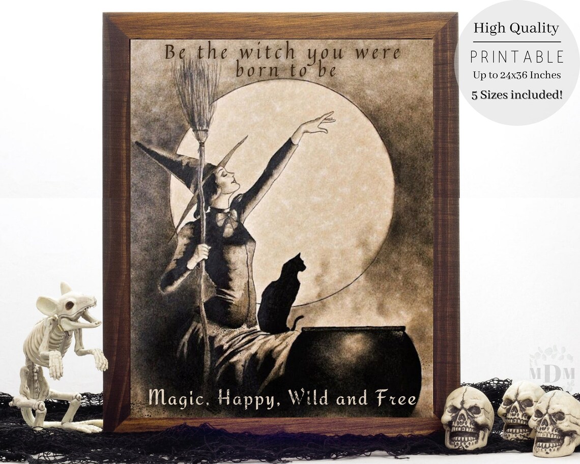 Halloween Witch Vintage Poster, Antique Book Page - Image 2