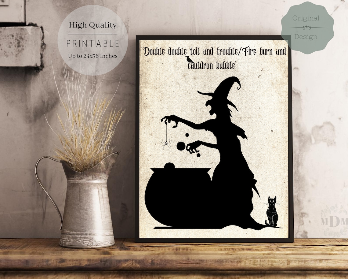 Happy Halloween Book Page, Witch Decor Art Print
