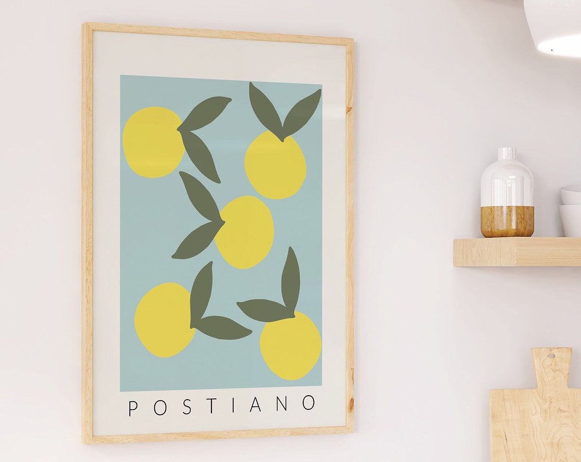 Postiano Lemon Branch Botanical Blue Italian Kitchen Wall Art