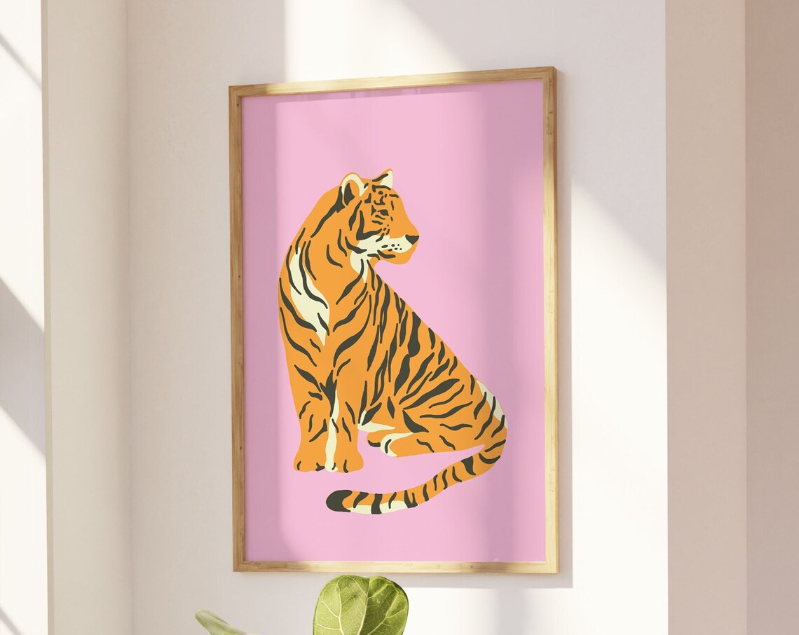 Tiger Print Pink Leopard Boho Animal Art Print