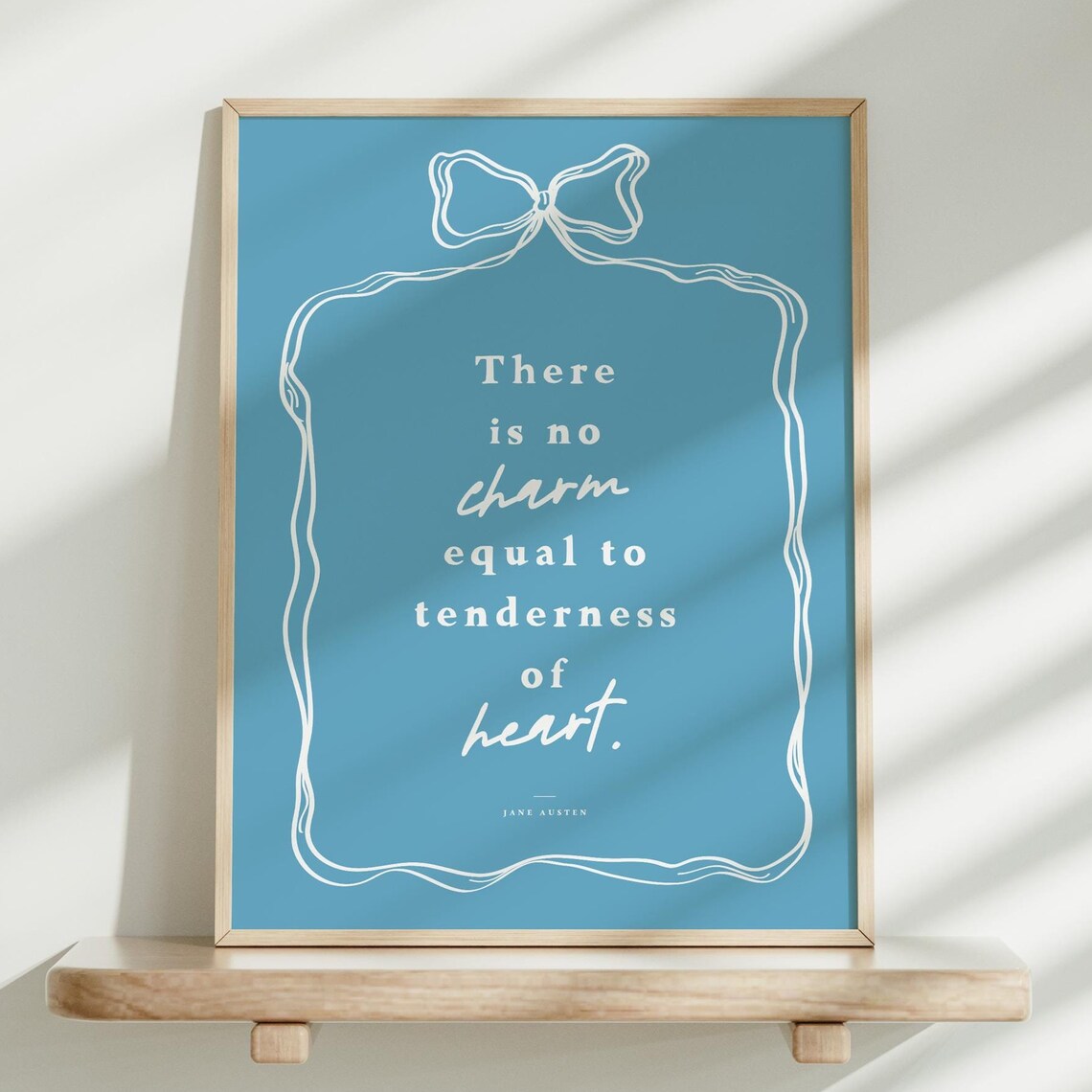 Jane Austen Tenderness of Heart Quote Poster in Blue Coquette Style
