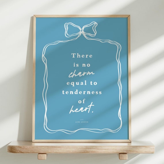 Blue Coquette Wall Art Trendy Blue Room Decor Jane Austen Quote Blue Bow Print Coquette Wall Art Blue Aesthetic Poster Positive Quote