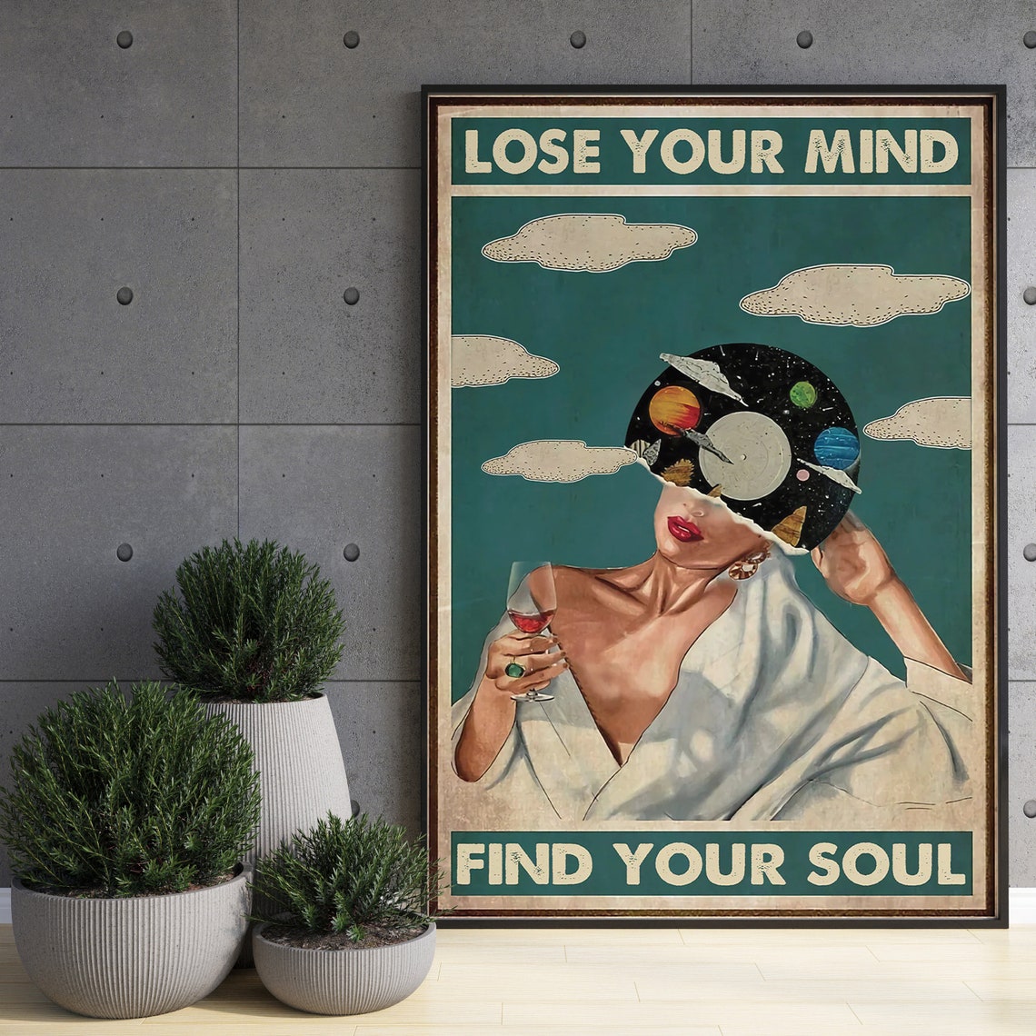 Music Vintage Poster Lose Your Mind Find Your Soul Vintage Poster Girl With Wine Art Music Wall Art Poster Music Retro Poster Print - Image 3