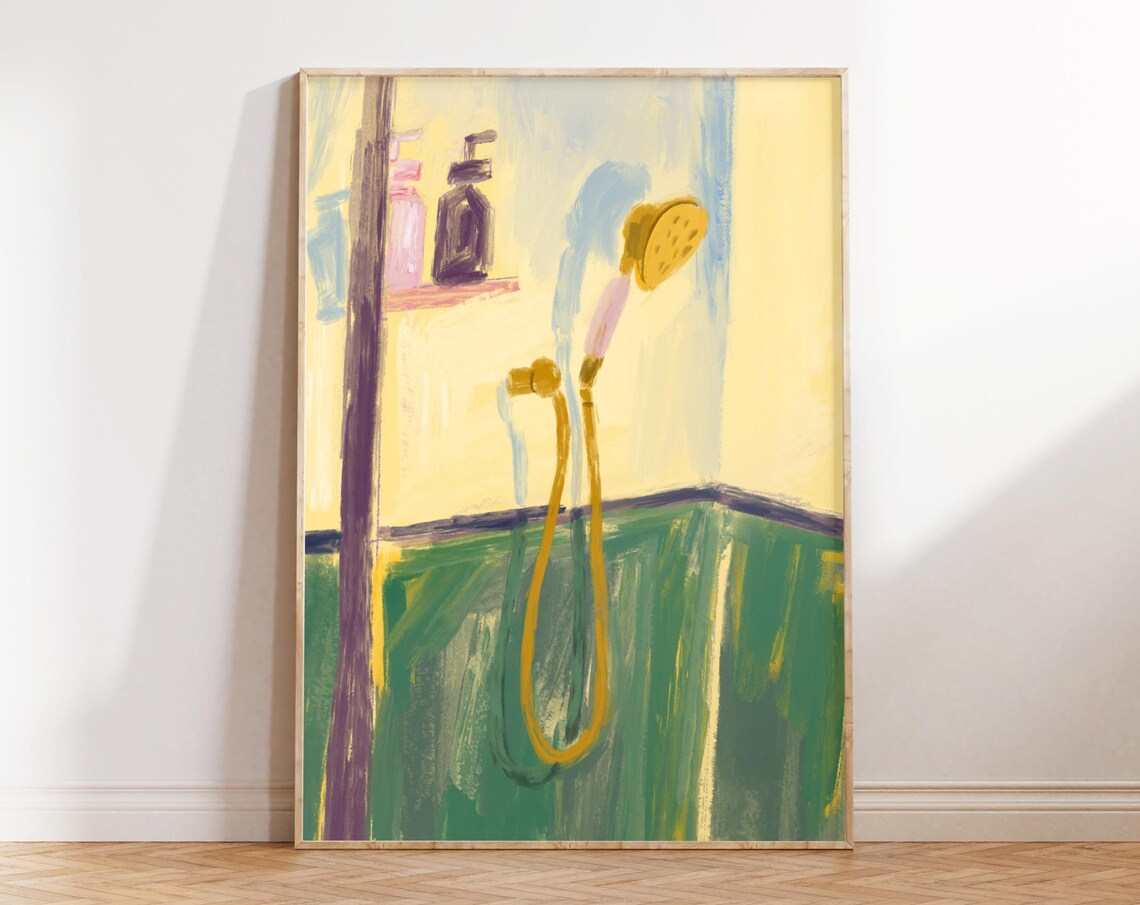 Abstract Yellow Green Shower Scene Modern Painterly Art Poster