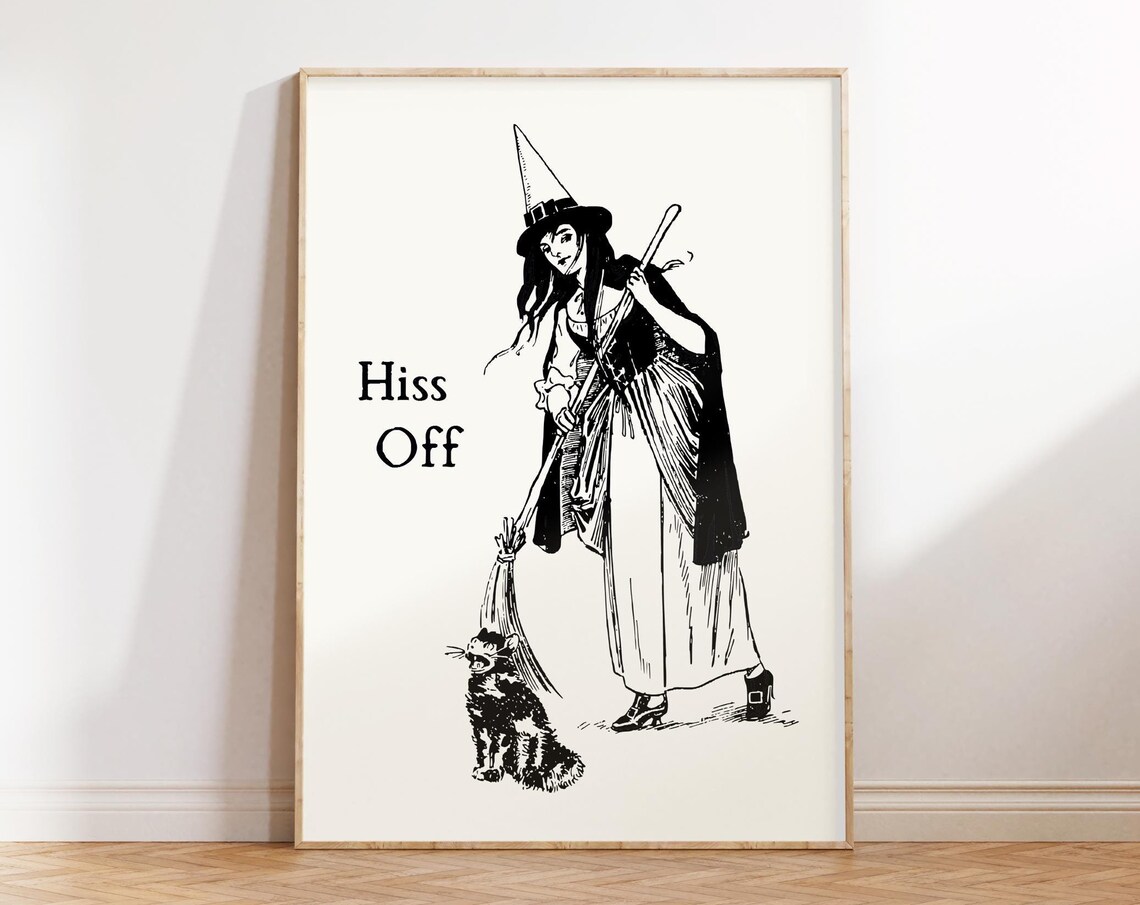Hiss Off Vintage Witch With Black Cat Sassy Halloween Poster