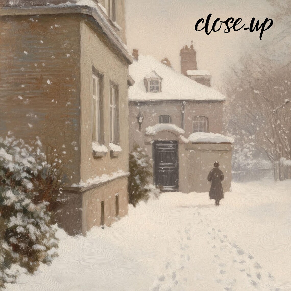 Lone Figure Snowy Street Lamppost Picket Fence Winter Scene Poster - Image 4
