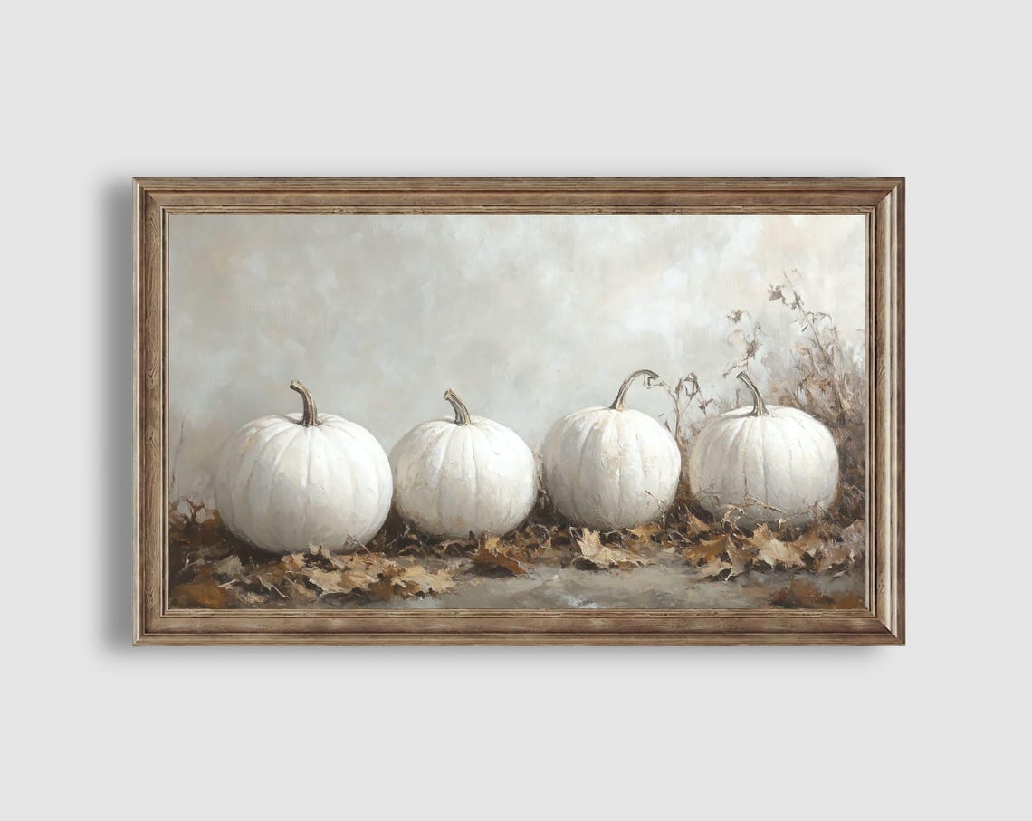 Four White Pumpkins Lined Up Harvest Still Life Autumn Wall Poster - Image 2