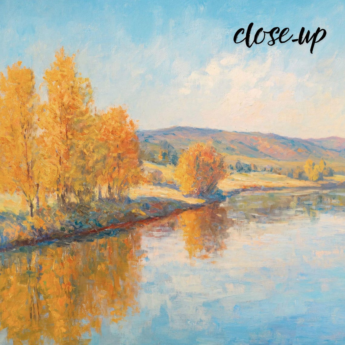 Golden Autumn River Reflection Impressionist Landscape Poster - Image 3