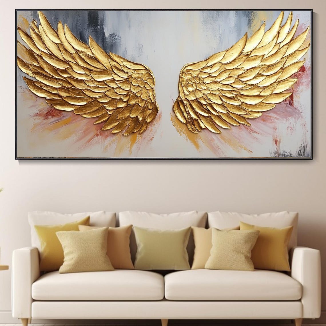 Golden Angel Wings Textured Abstract Painting Warm Neutral Wall Poster