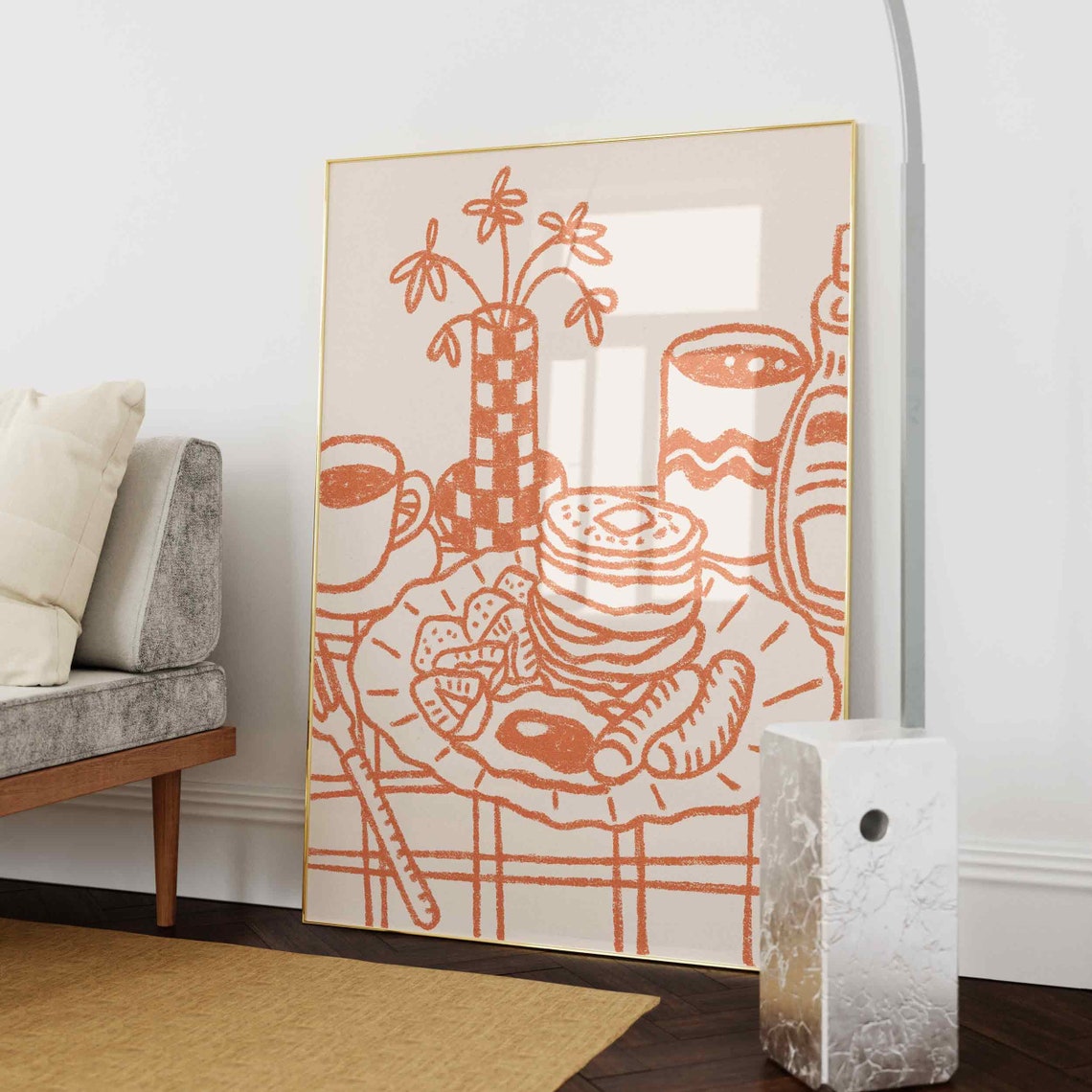 Retro Orange Breakfast Table with Pancakes Illustration Kitchen Poster - Image 4