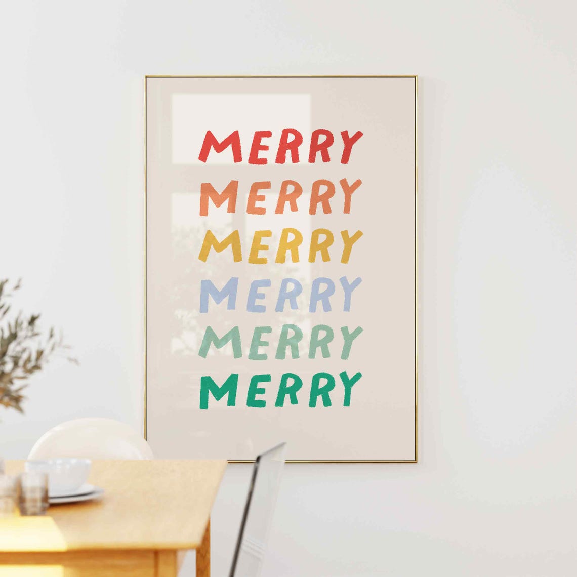 Merry Rainbow Stacked Typography Colorful Modern Christmas Poster - Image 4