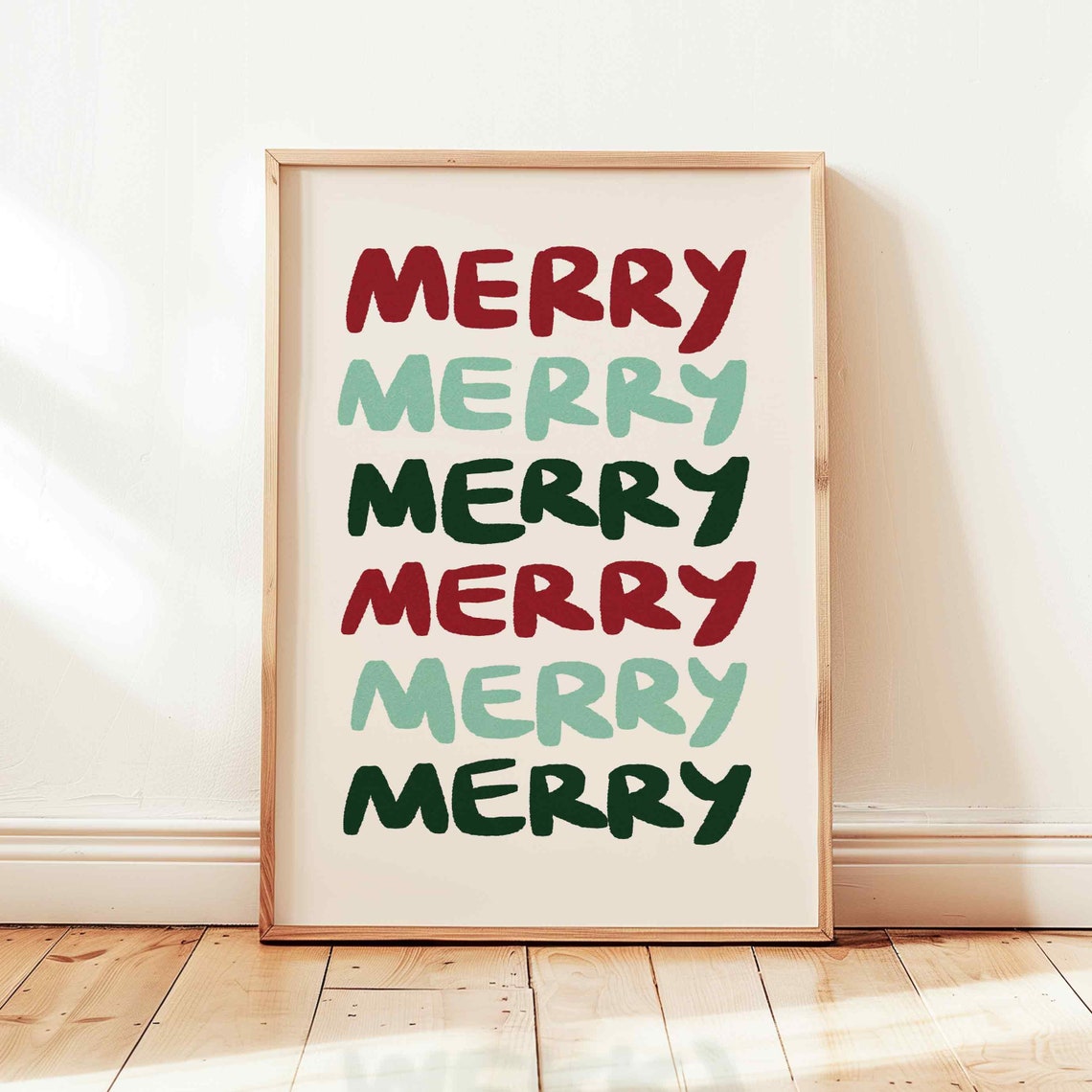 Merry Striped Christmas Red Green Modern Typography Wall Art