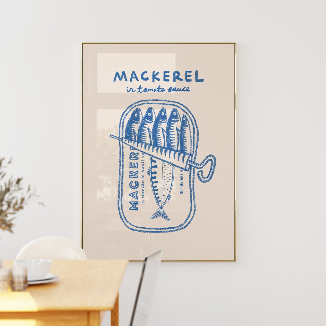 Mackerel In Tomato Sauce Tin Hand Drawn Blue Retro Seafood Poster - Image 5
