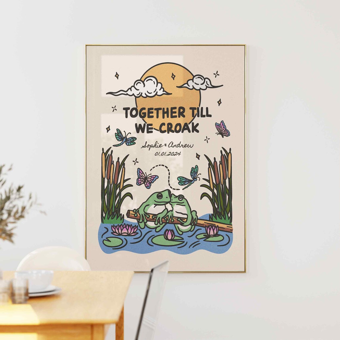 Custom Married Couple Frog Retro Valentine Poster - Image 5