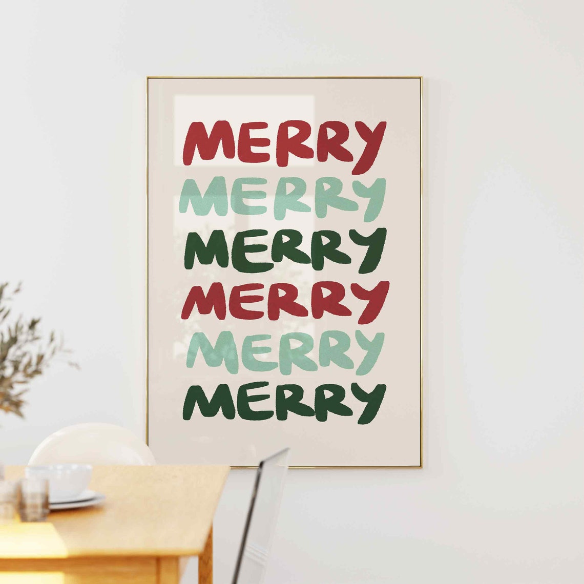 Merry Striped Christmas Red Green Modern Typography Wall Art - Image 5