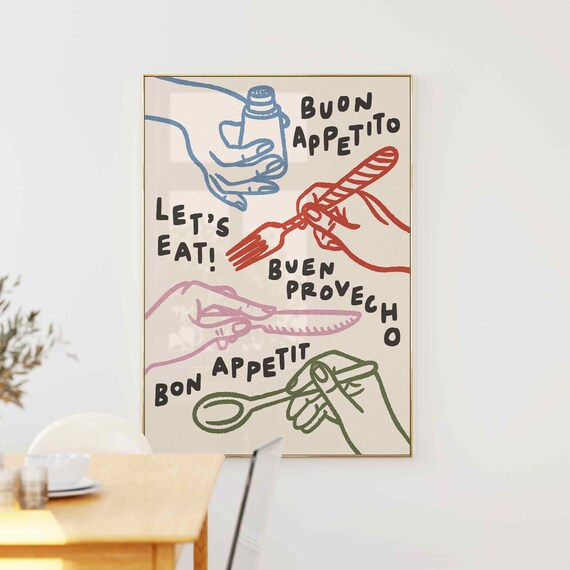 Buon Appetito Multilingual Hand Drawn Kitchen Dining Room Poster