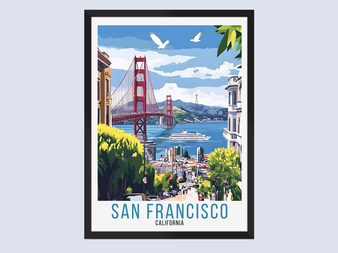 San Francisco Golden Gate Bridge Vintage Retro Travel Poster