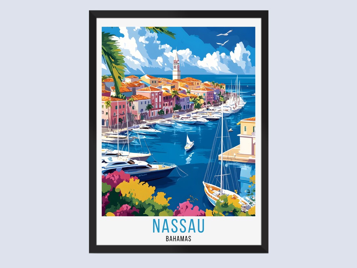 Nassau Travel Poster Bahamas Wall Art Home Decor Print Gift