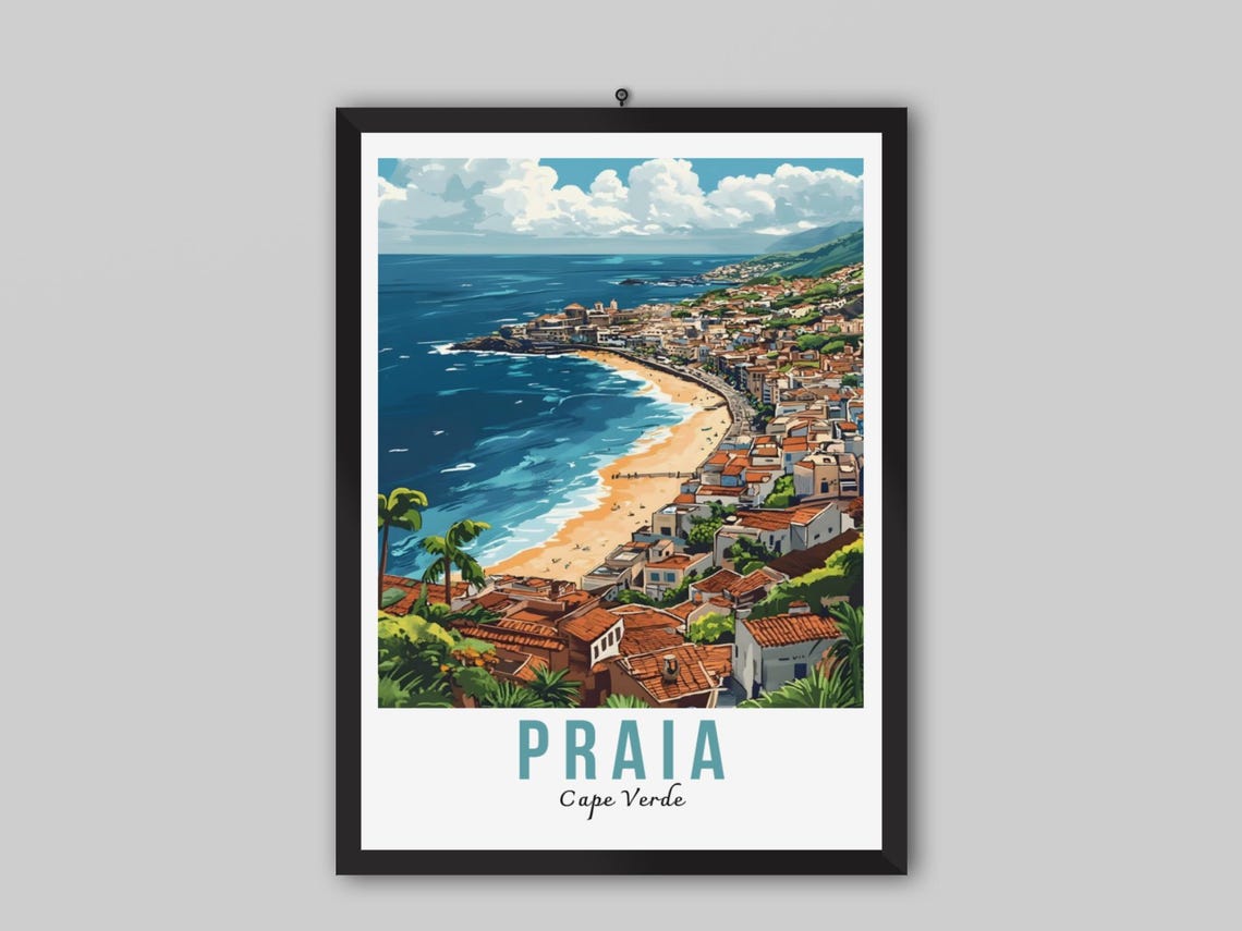 Praia Cape Verde Golden Beach Aerial Coastal City Travel Poster