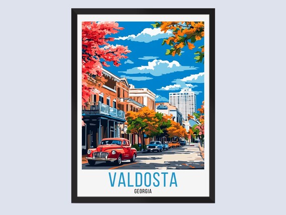 Valdosta Georgia Classic Red Truck Retro Travel Poster Downtown Street Art