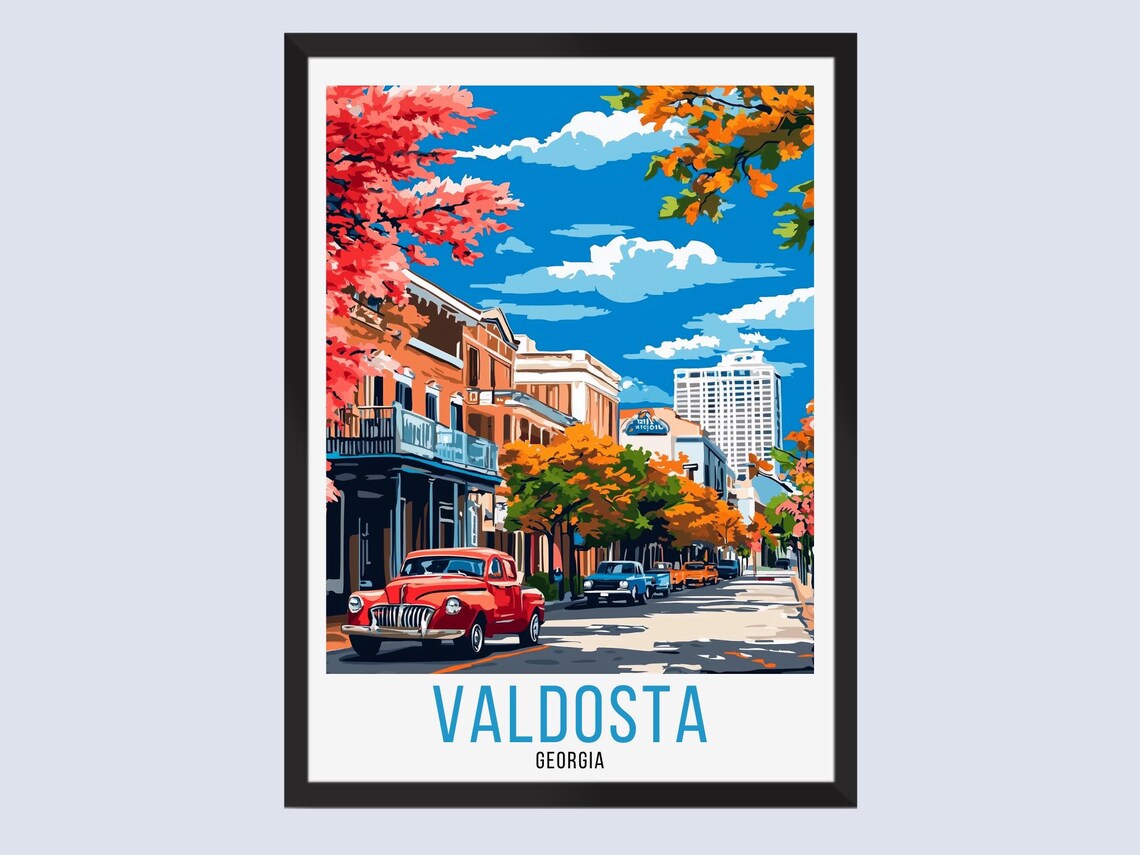 Valdosta Georgia Classic Red Truck Retro Travel Poster Downtown Street Art