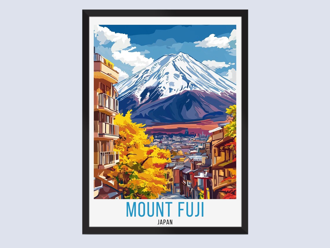 Mount Fuji Japan Vintage Travel Poster From Autumn Street View