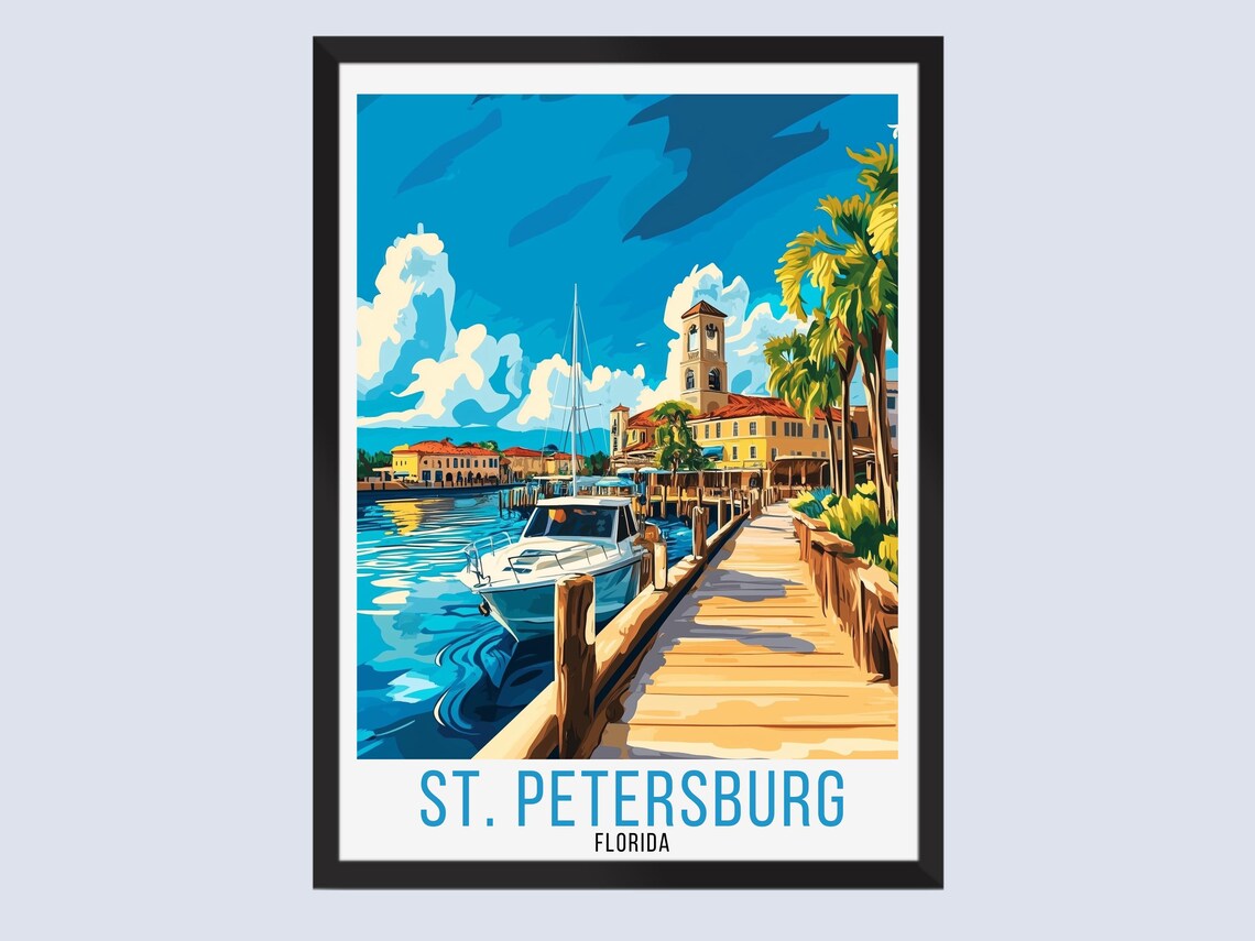 St Petersburg Florida Marina Boardwalk Vintage Travel Poster