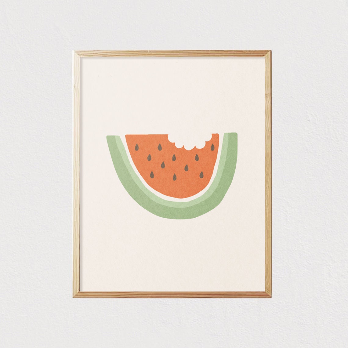 Boho Watermelon Slice With Bite Neutral Minimalist Fruit Poster