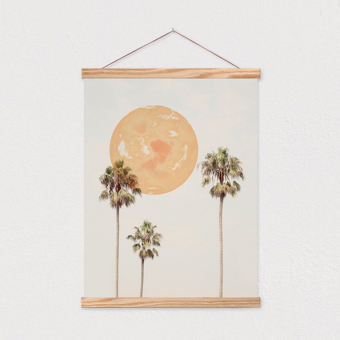 Three Palm Trees Under Giant Orange Sun Beach Sunset Wall Poster
