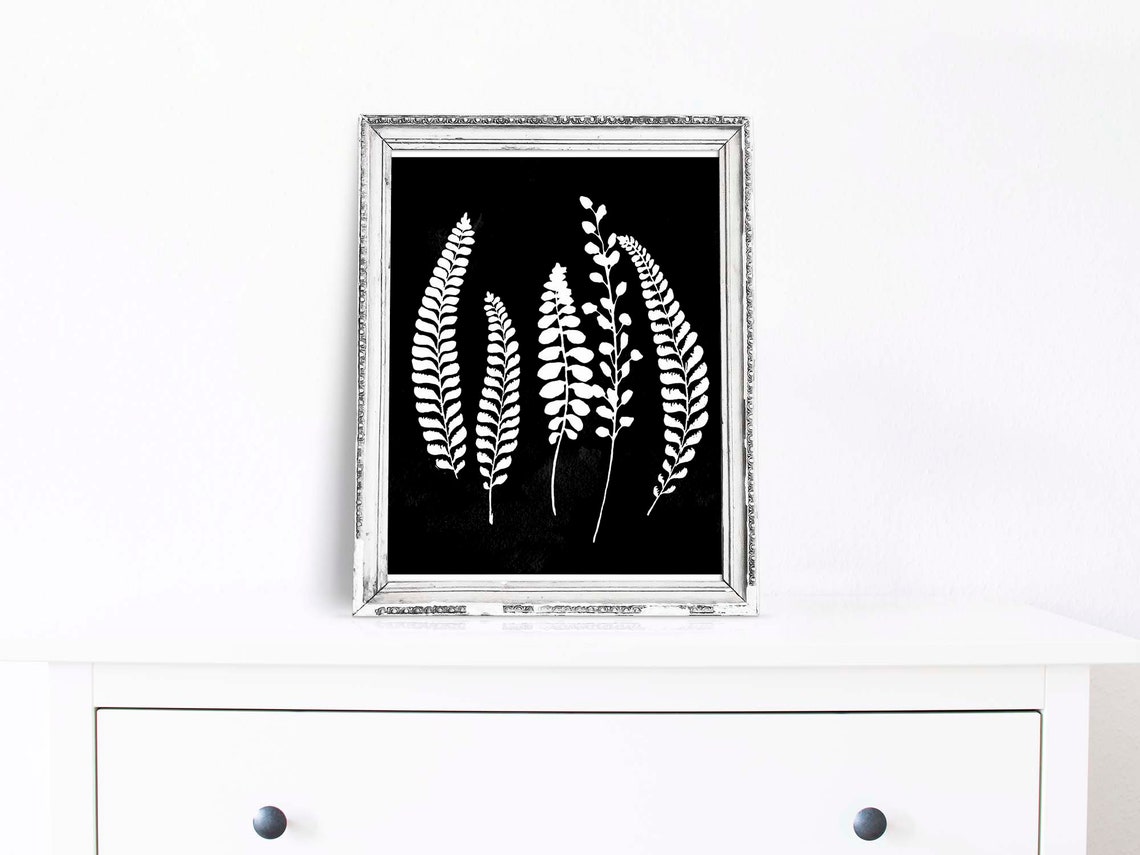 Black and White Fern Leaves Botanical Silhouette Minimalist Poster - Image 3