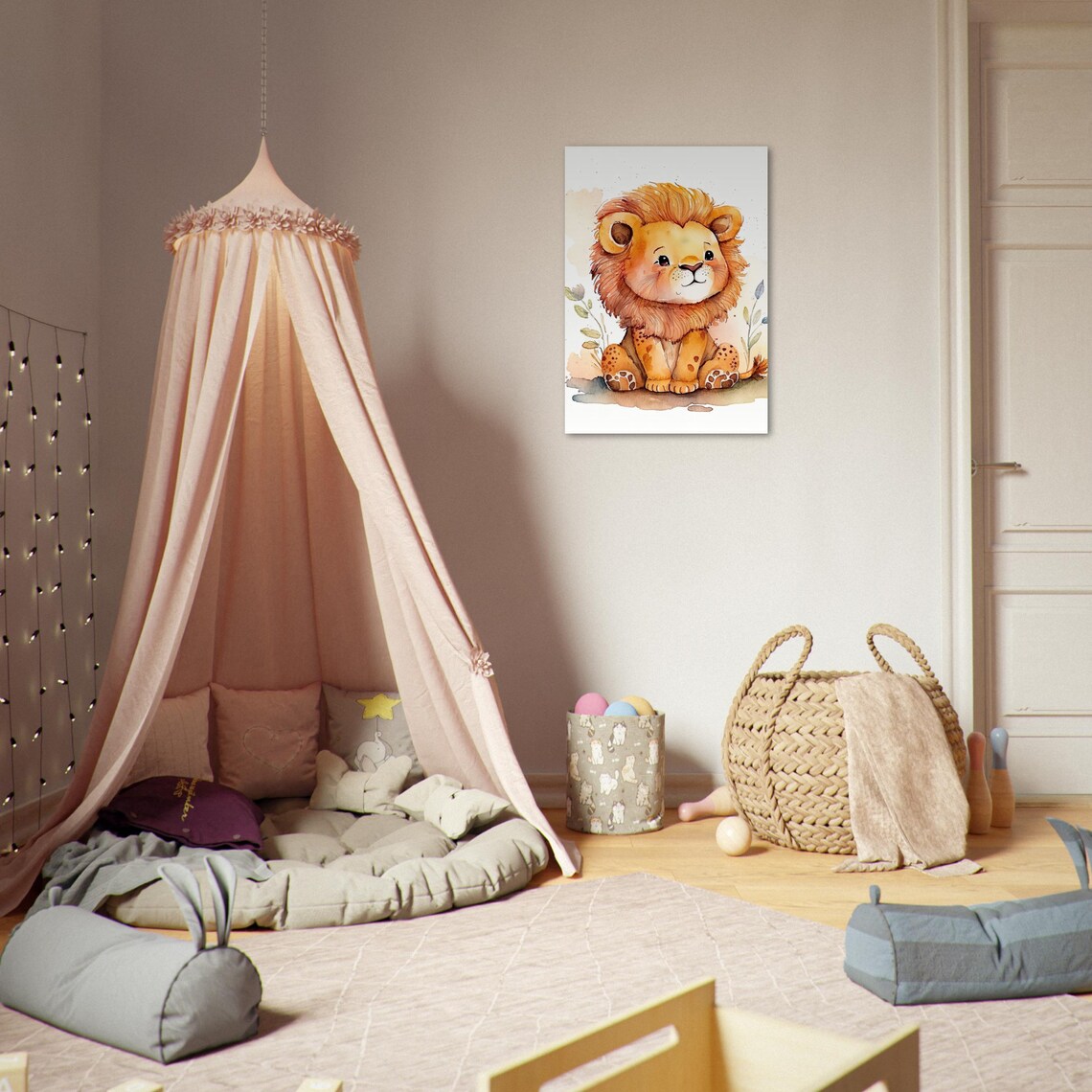 Cute Baby Lion Watercolor Nursery Art Sitting Lion Cub On White Poster - Image 3
