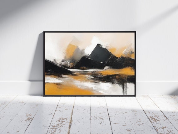 Pintura Al Leo Abstracta De Montaa Sobre Lienzo Arte De Pared Minimalista Grande En Negro Naranja Y Blanco Decoracin Del Hogar