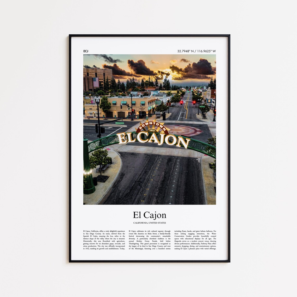 El Cajon California Downtown Arch Sunset Street Photo Poster