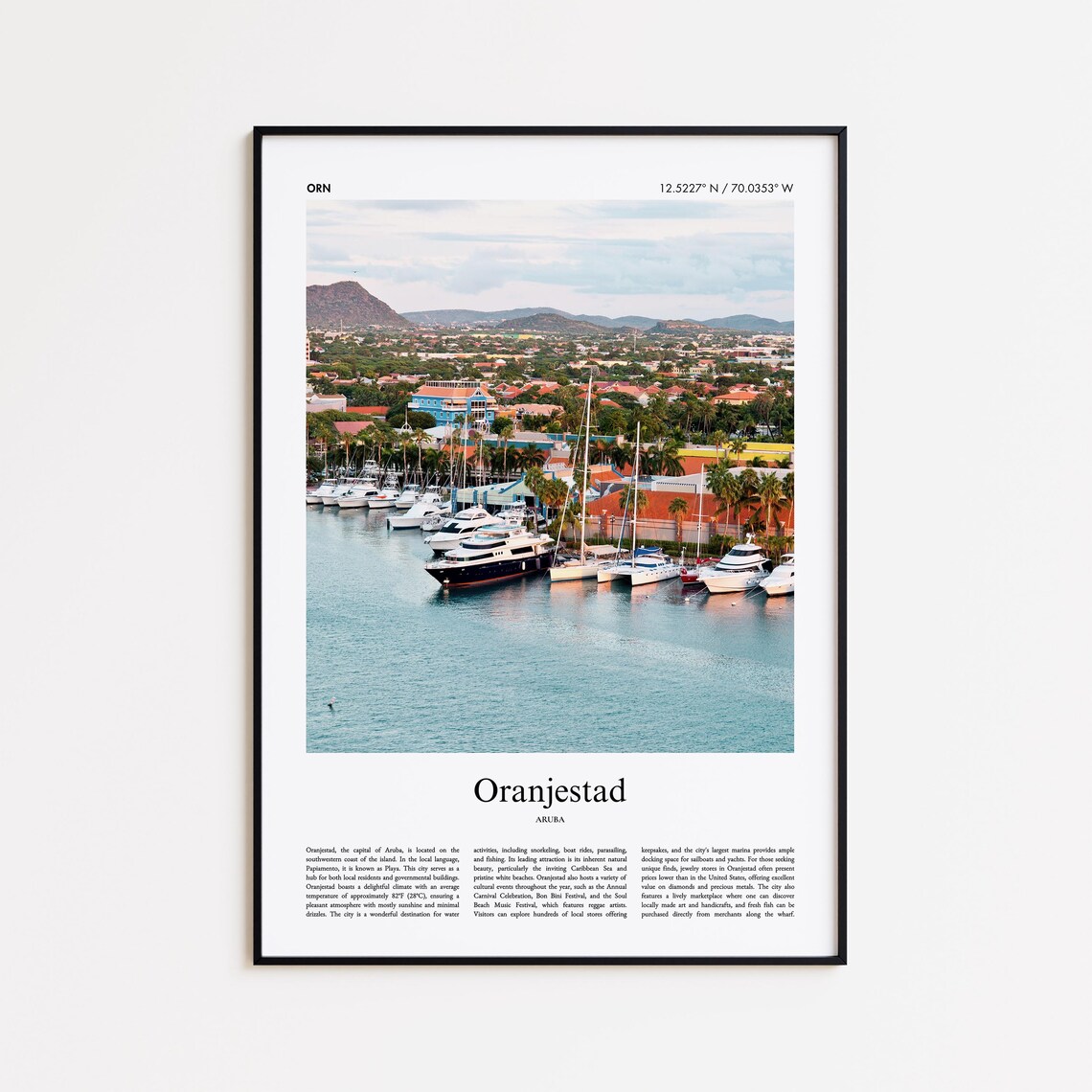 Oranjestad Aruba Marina Yacht Harbor Skyline Color Travel Photo Poster