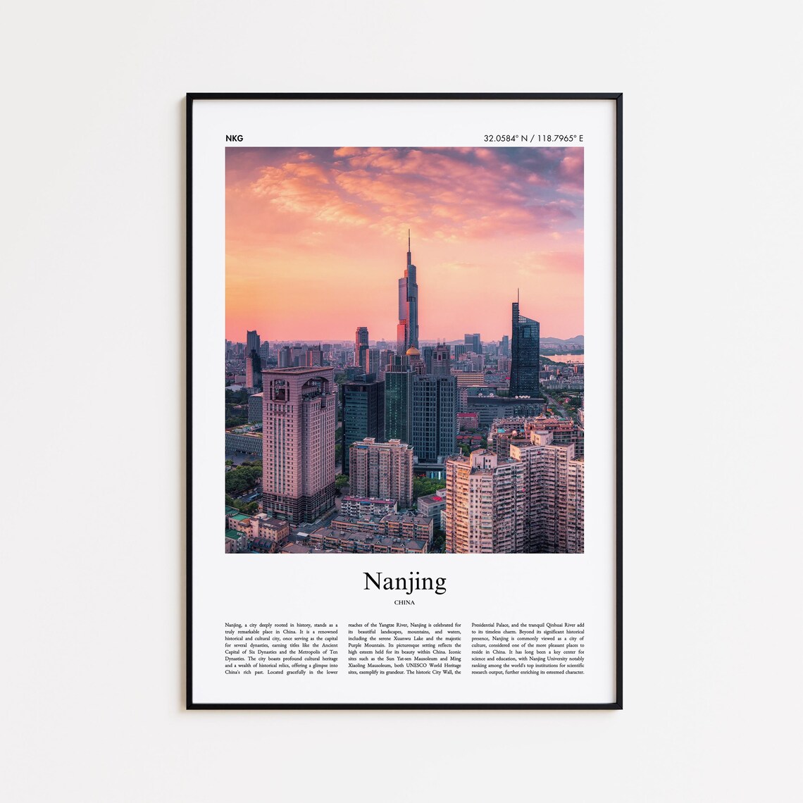 Nanjing China Zifeng Tower Sunset Skyline Travel Photo Poster