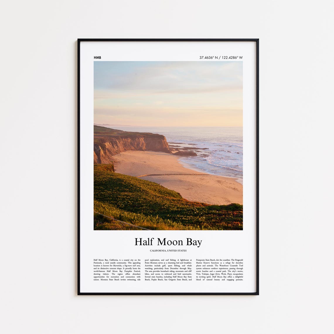 Half Moon Bay California Cliffs Beach Sunset Coastal Photo Poster