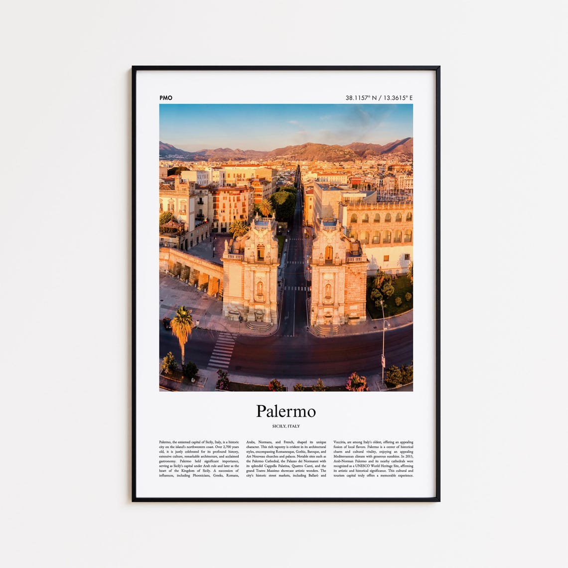 Palermo Sicily Golden Hour Historic Gate Street Scene Travel Poster